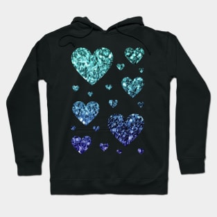 Teal and Dark Blue Ombre Faux Glitter Hearts Hoodie